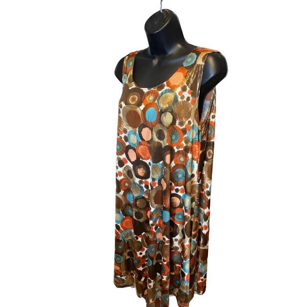 Pretty Woman Multicolor Artsy Circular Shiny Gold Accent Sleeveless Shift Dress